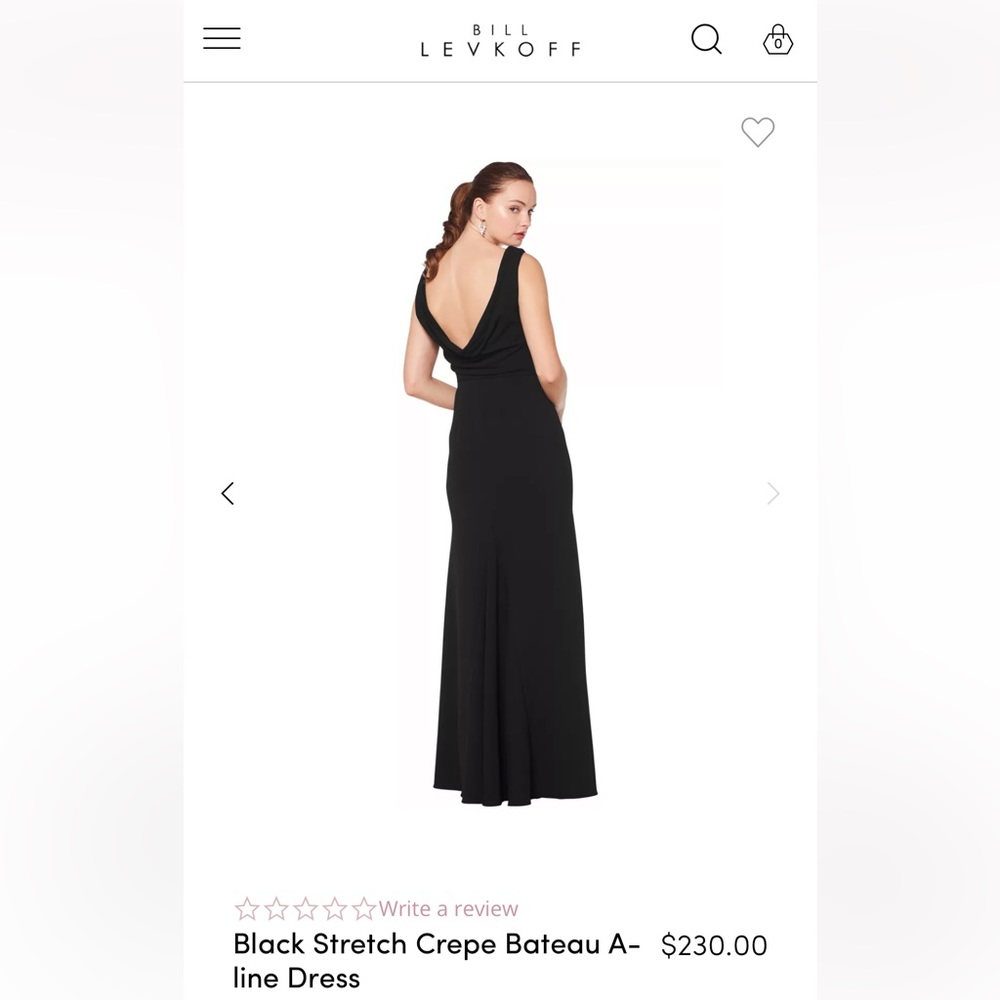 BILL LEVKOFF 1618.  Black Stretch Crepe Bateau A-line Dress